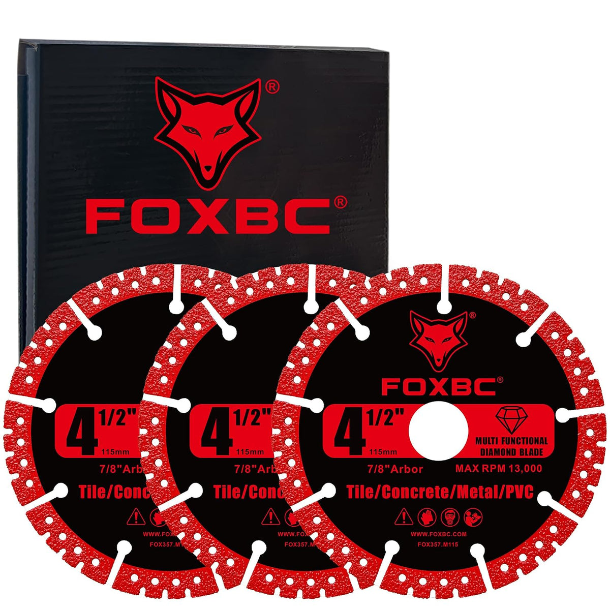 FOXBC 4-1/2 inch Diamond Blades, Multi-Purpose Metal Cutting Wheel - 3 Pack