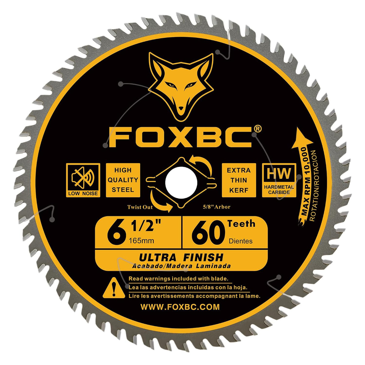 FOXBC 6-1/2 inch Circular Saw Blade for Wood, 60-Tooth, Ultra Fine Finish - 2PK