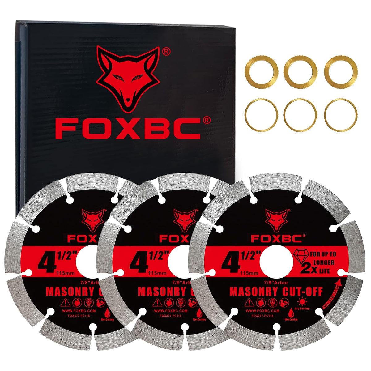 FOXBC 4-1/2 Inch Segmented Diamond Blade for Masonry & Concrete Cut-Off Discs for Angle Grinder, 7/8" Arbor, 3 Pack