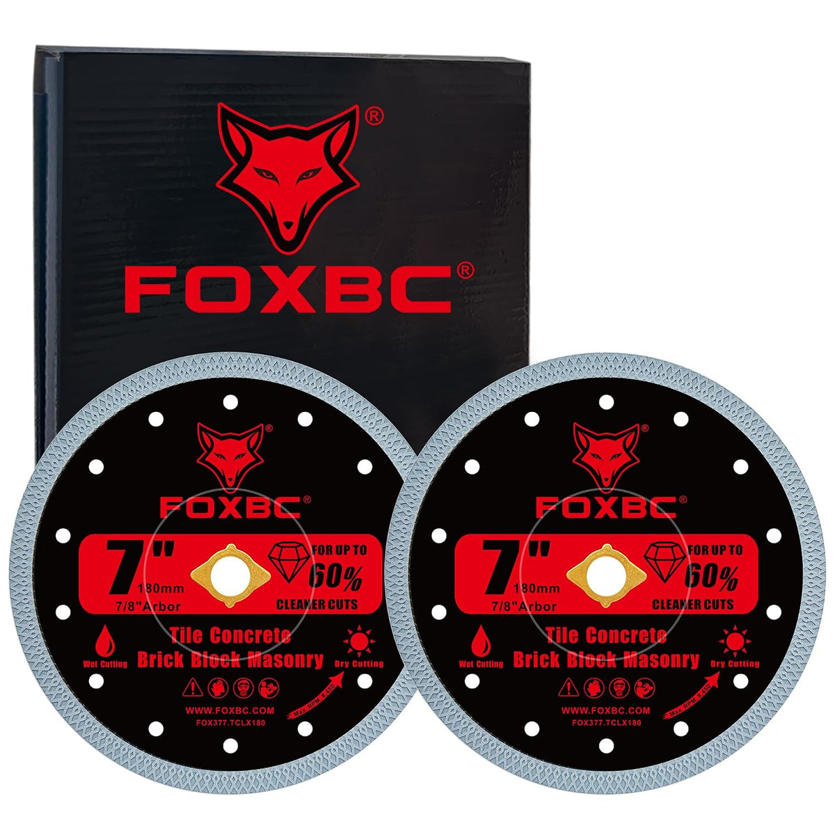 FOXBC 7 Inch Diamond Tile & Masonry Cut-Off Disc, 7/8" Arbor, 2 Pack