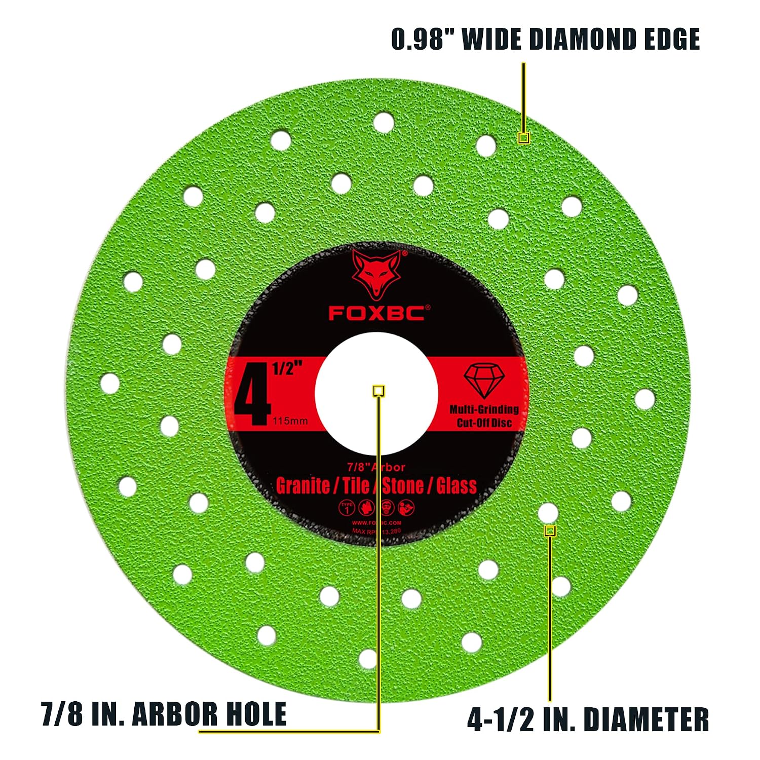 FOXBC 4-1/2 inch Tile Cutter Diamond Saw Blades for Angle Grinder, Multi-Purpose Cut-Off & Grinding Disc for Porcelain, Glass, Ceramic, Marble, Stone, 7/8" Arbor - 3 Pack