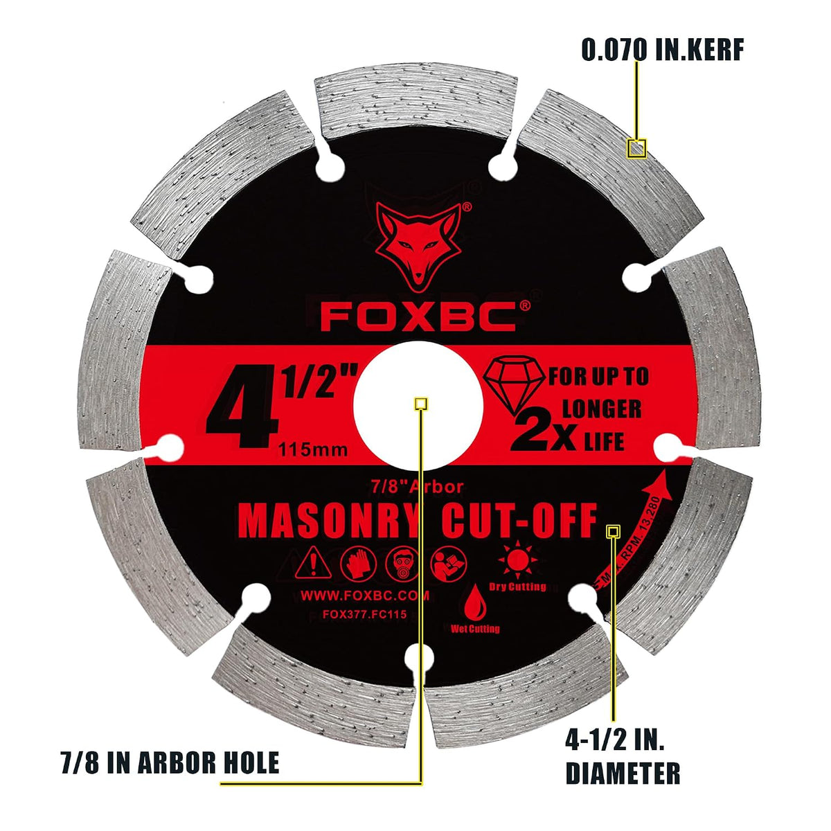 FOXBC 4-1/2 Inch Segmented Diamond Blade for Masonry & Concrete Cut-Off Discs for Angle Grinder, 7/8" Arbor, 3 Pack