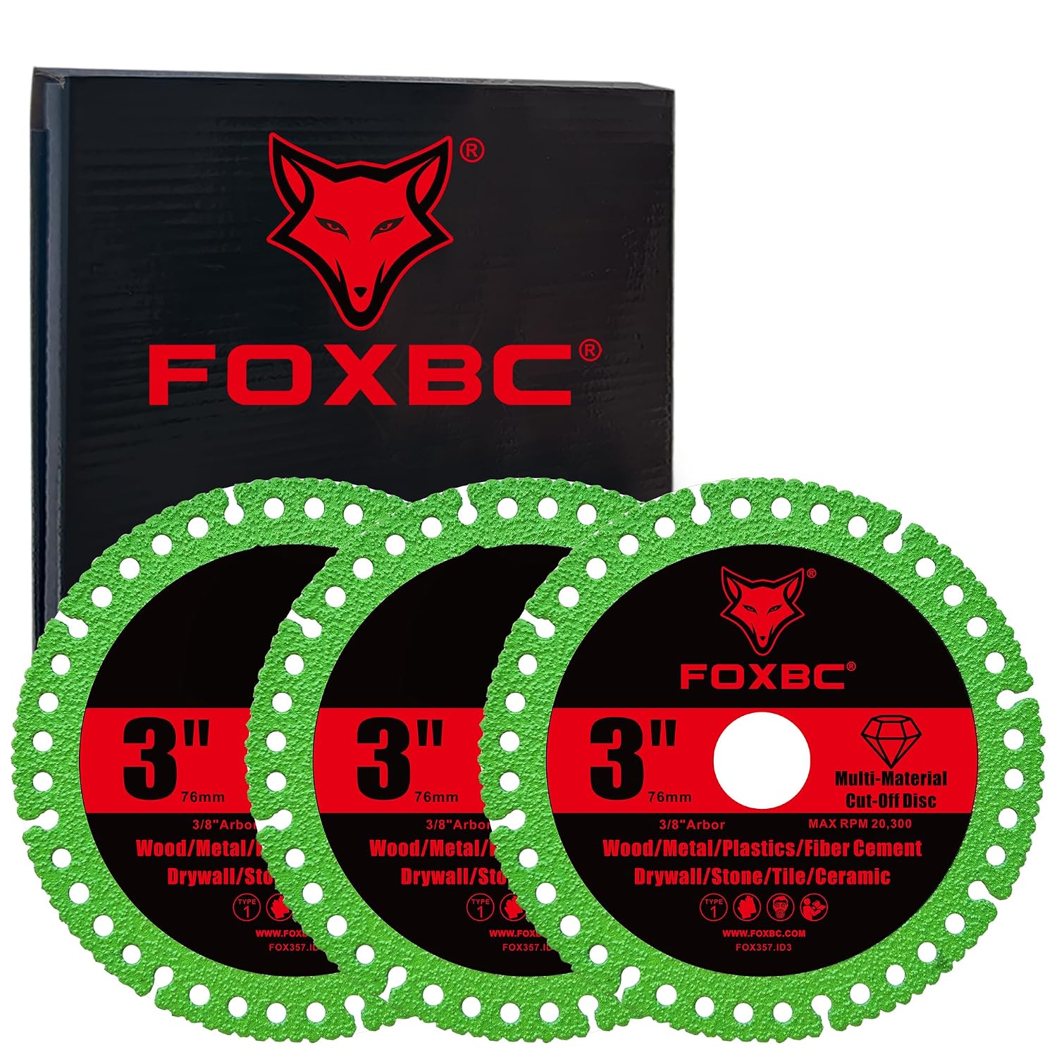 FOXBC 3 Inch Diamond Cut-Off Wheel Disc, Multi-Material Saw Blades - 3 Pack