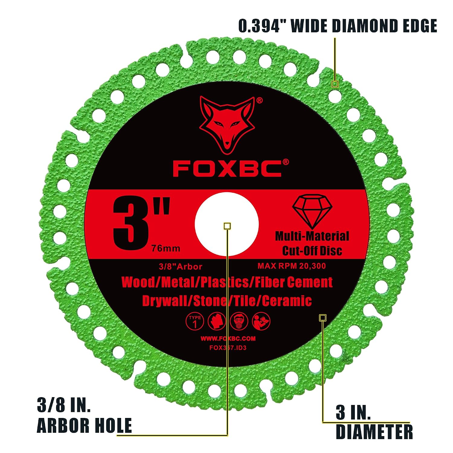 FOXBC 3 Inch Diamond Cut-Off Wheel Disc, Multi-Material Saw Blades - 3 Pack