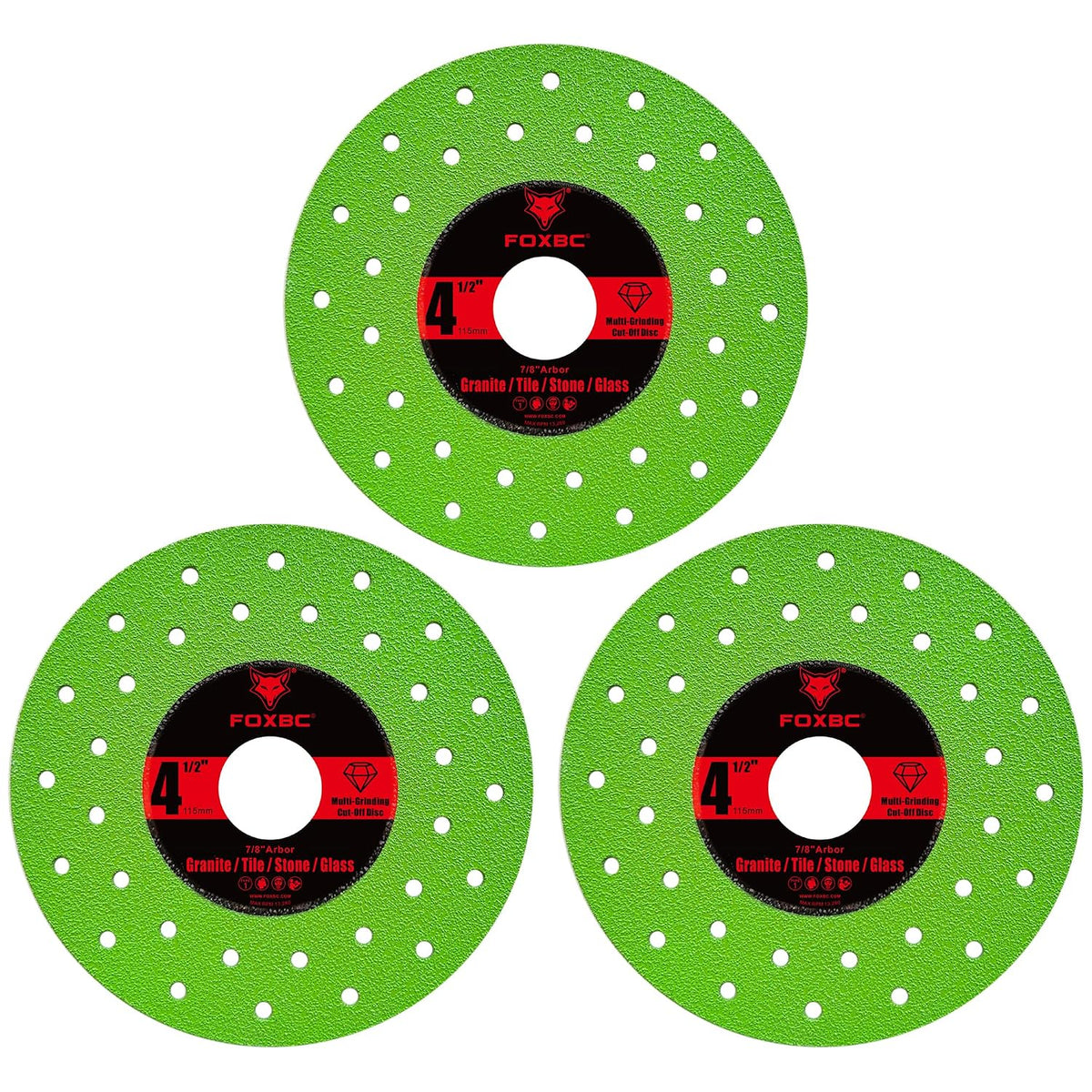 FOXBC 4-1/2 inch Tile Cutter Diamond Saw Blades for Angle Grinder, Multi-Purpose Cut-Off & Grinding Disc for Porcelain, Glass, Ceramic, Marble, Stone, 7/8" Arbor - 3 Pack