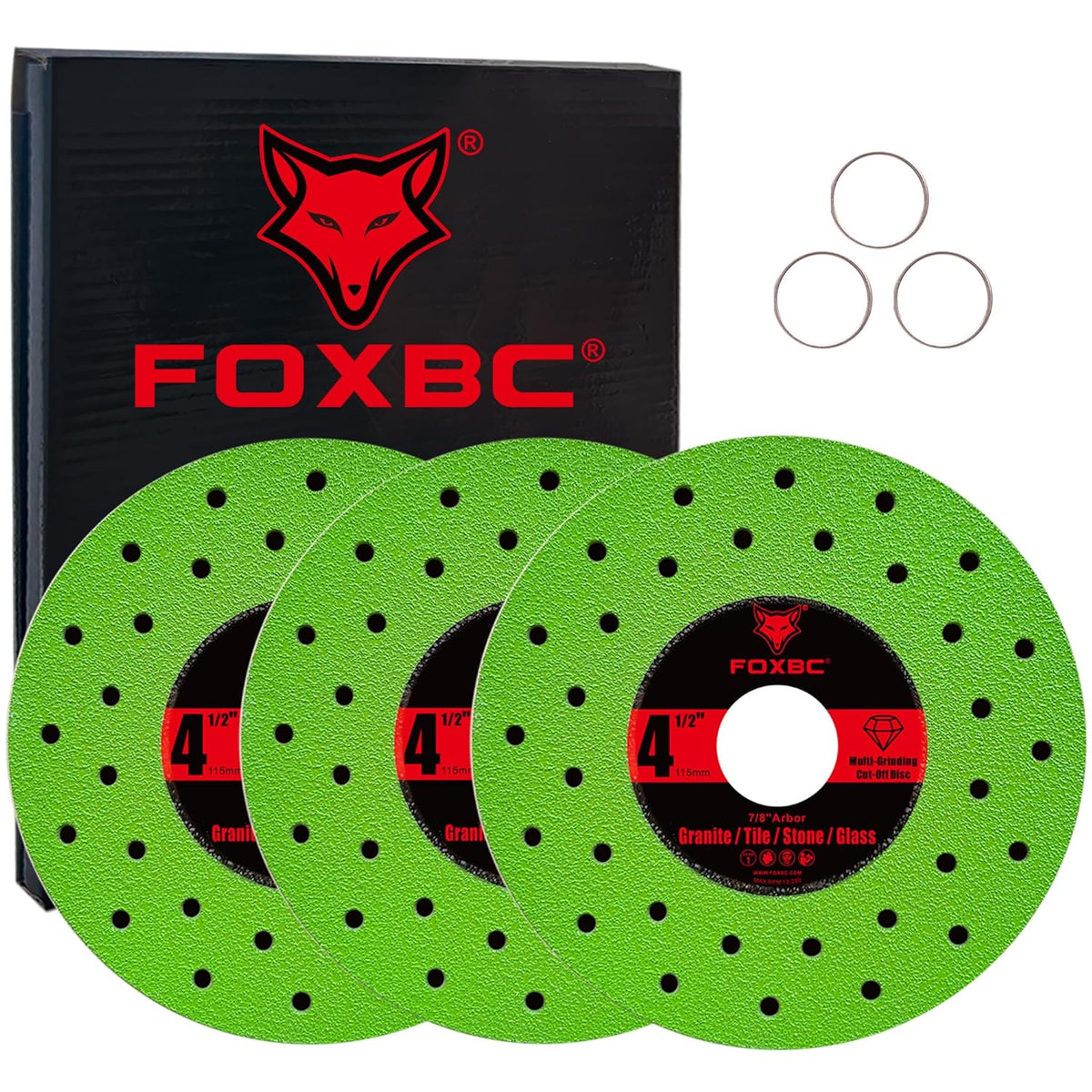 FOXBC 4-1/2 inch Tile Cutter Diamond Saw Blades for Angle Grinder, Multi-Purpose Cut-Off & Grinding Disc for Porcelain, Glass, Ceramic, Marble, Stone, 7/8" Arbor - 3 Pack