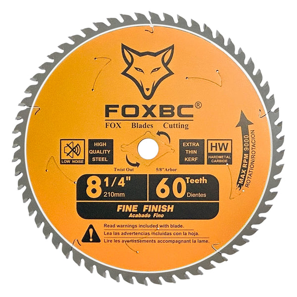 FOXBC 8-1/4 Inch Table Saw Blade 60 Tooth Fine Finish Wood Cutting with 5/8" Arbor, Diamond Knockout