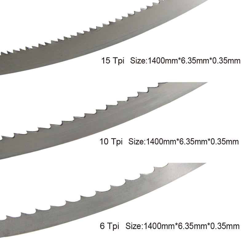 Band Saw Blades 55-1/8"x1/4" 1400x6.35mm 6TPI, 10TPI, 15 TPI for 8'' Band Saw - 2PC