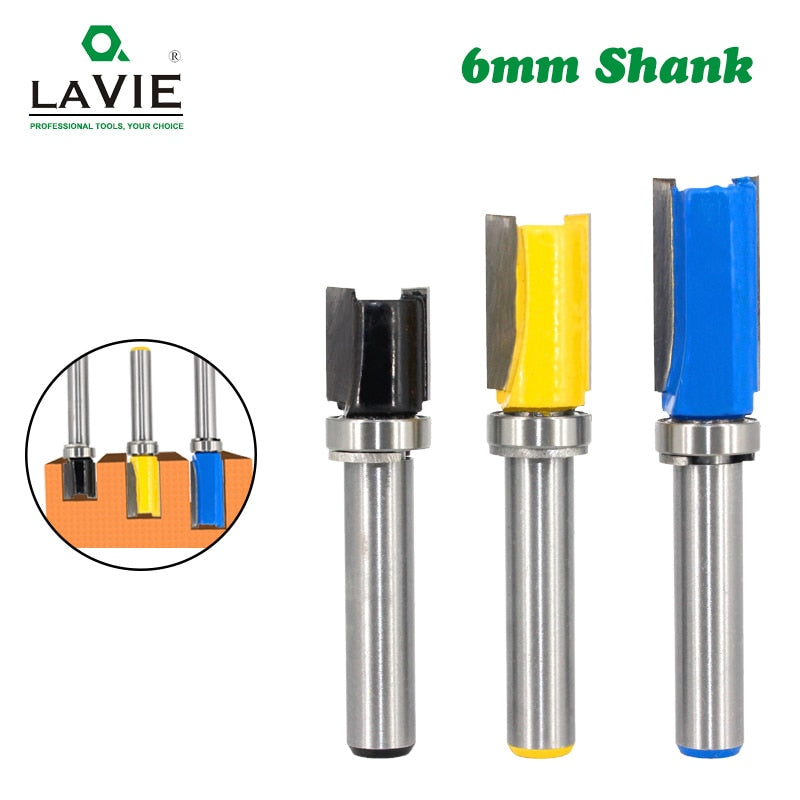 6mm Shank Flush Trim Router Bit Pattern Bit Top Bottom Bearing 12mm Blade Template Wood Milling Cutter Carpenter MC06080