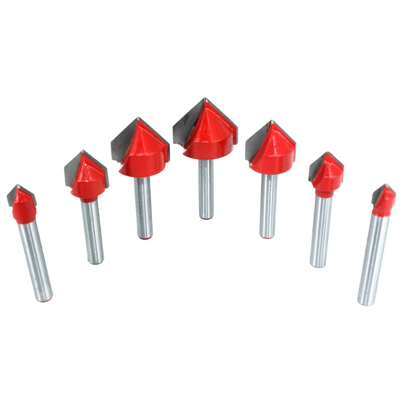 7pcs 6.35mm 1/4 inch Shank 90 Degree V Type Router Bit Edge Forming Bevel Woodworking Milling Cutter