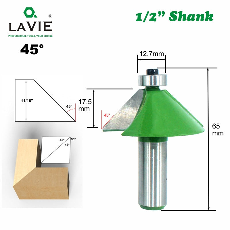 5 uds 12MM 1/2 "vástago chaflán Router Bit 11,25 15 22,5 30 45 grados fresa para máquina de madera