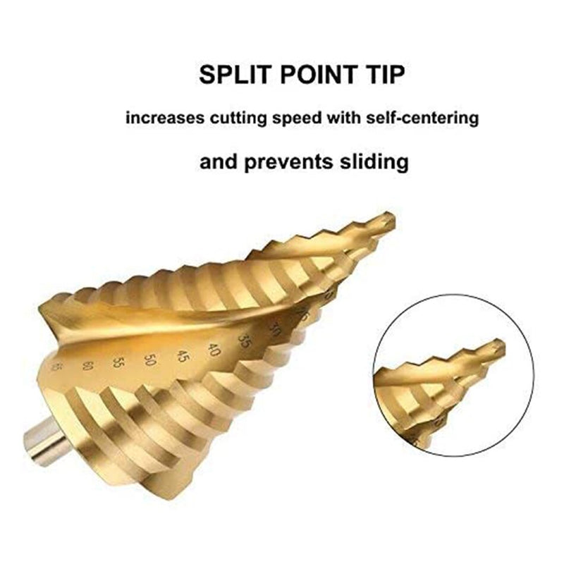 6-60mm Spiral Groove Step Drill Bit HSS Titanium Plating 12 Steps Hole Cutter Stepped for Aluminium Metal Wood PVC