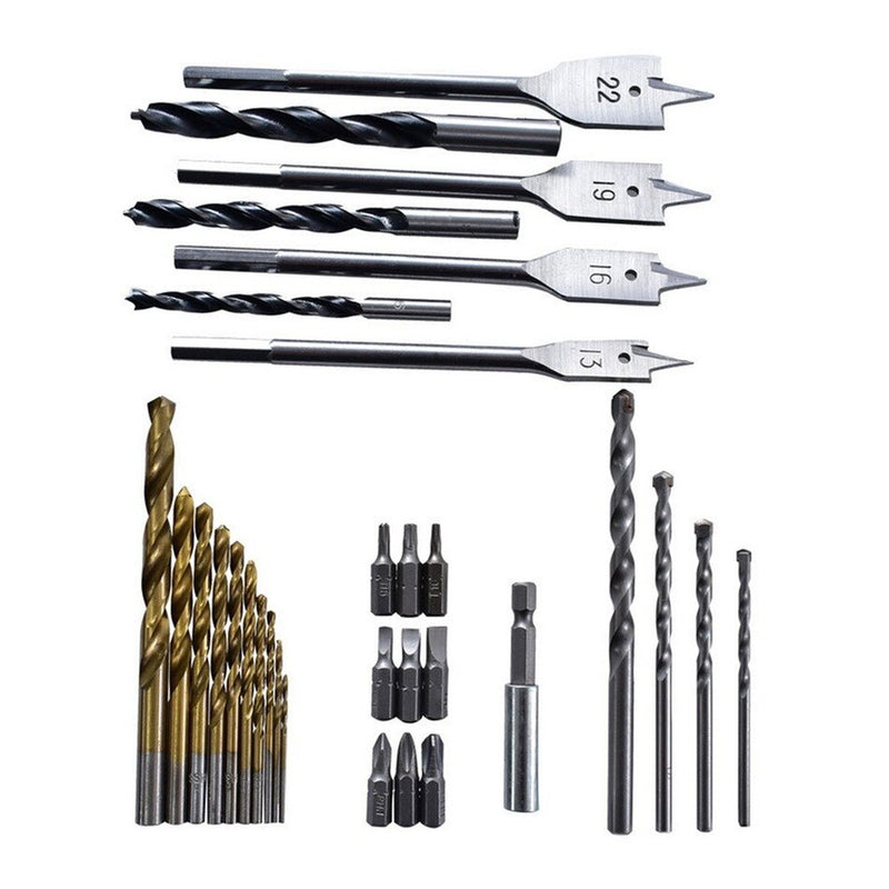 10PCS HSS Twist Drill Bits 4PCS Flat Drill Bits 1PCS Hex Shank Adapter 3PCS Three-point Woodworking Drill Bits Woodwork