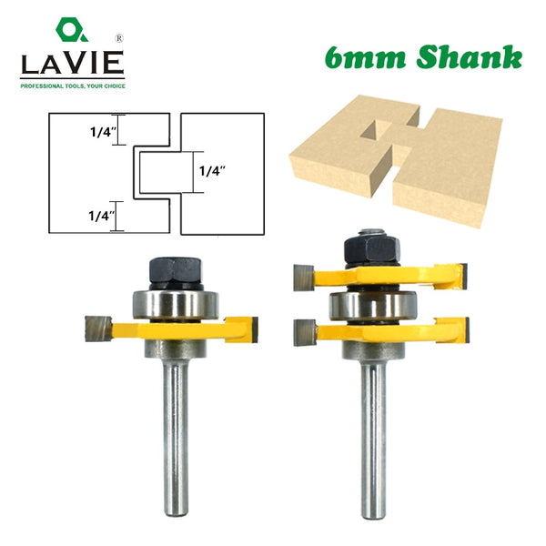 6mm Tongue Groove Router Bit Set 3/4" Stock 3 Teeth T-shape Milling Cutter Flooring Tool