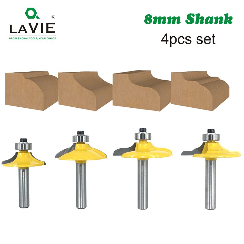 4pcs 8mm 12mm 1/2 Shank Drawer Router Bit Set Round Over Beading Edging Mill Wood Milling Cutter Carbide Woodwork