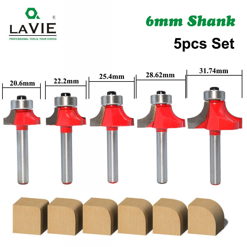 6mm 1/4" Shank Corner Round Over Router Bit with Bearing Cleaning Flush Milling Cutter