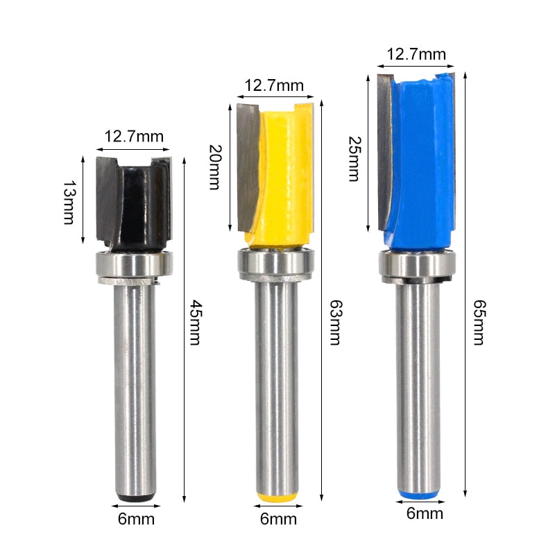 6mm Shank Flush Trim Router Bit Pattern Bit Top Bottom Bearing 12mm Blade Template Wood Milling Cutter Carpenter MC06080