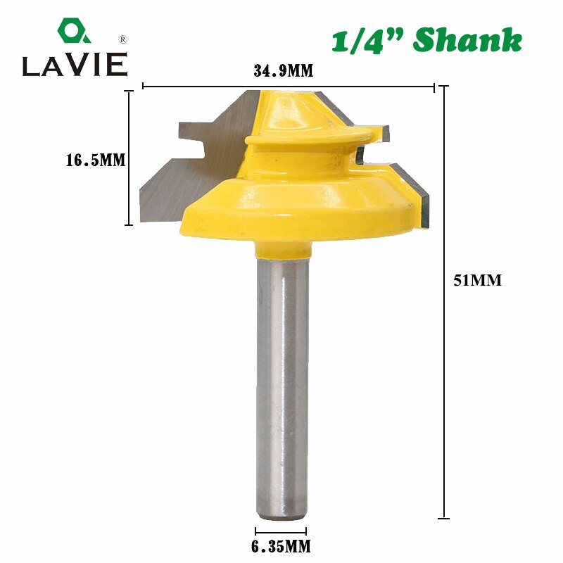 1PC 1/4 pulgadas vástago 45 grados 1/2 Stock bloqueo broca para ranuradora de inglete carpintería espiga fresadora broca de aleación de carburo