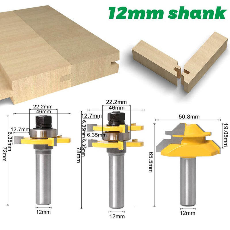 3PCS 1/4'' 12mm Woodworking Milling Cutters CNC Engraver Attachments Machine Wood Router Burrs Drill Bit Carpentry Tools