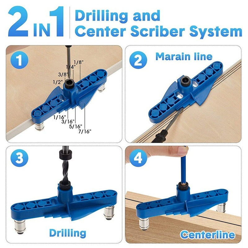Kit de plantilla de guía de perforación autocentrante, trazador central, agujero de bolsillo Vertical, herramienta de carpintería de posicionamiento de línea central