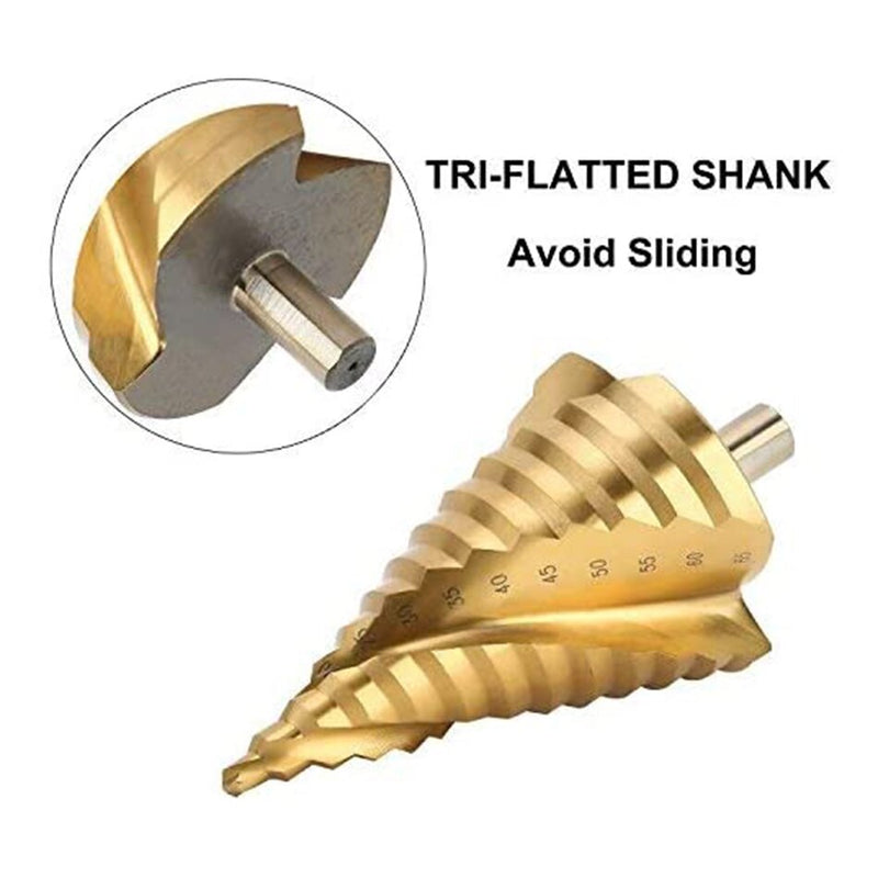 6-60mm Spiral Groove Step Drill Bit HSS Titanium Plating 12 Steps Hole Cutter Stepped for Aluminium Metal Wood PVC