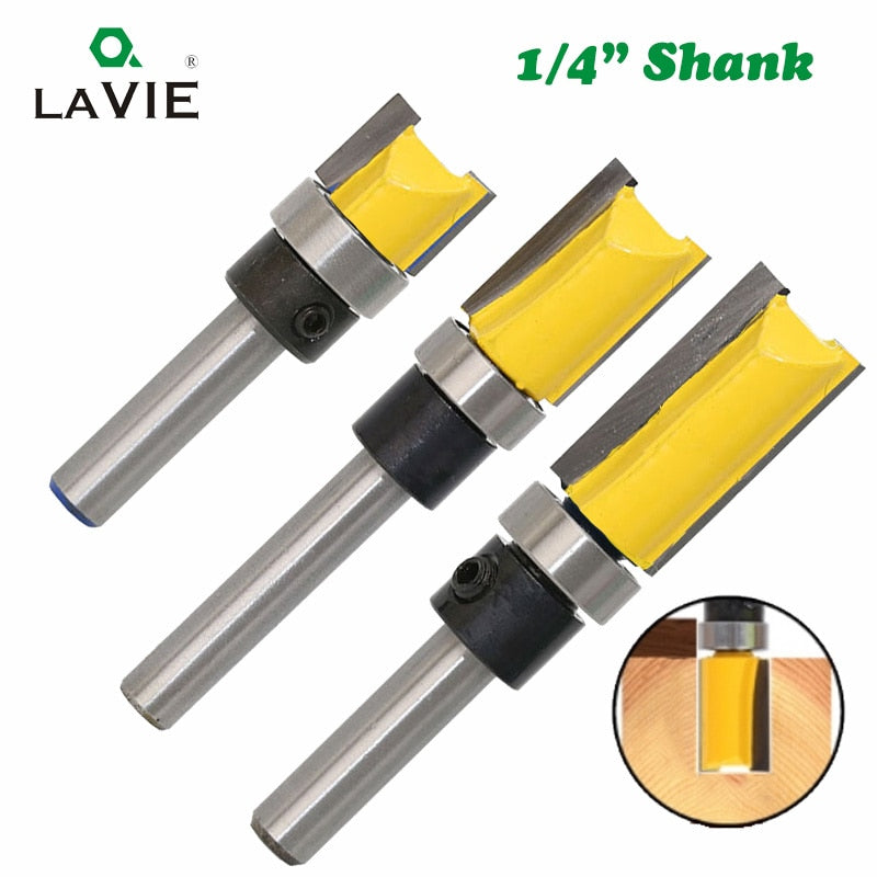 3pcs 1/4'' Flush Trim Router Bit Pattern Bit Top & Bottom Bearing 1/2" Blade Template Edge Wood