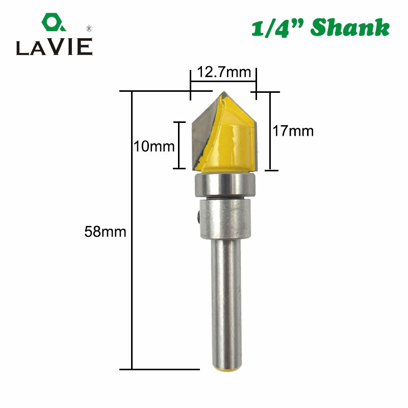 1pc 1/4 "vástago V ranura señal letras V ranurado Router Bit patrón plantilla cortador de carpintería