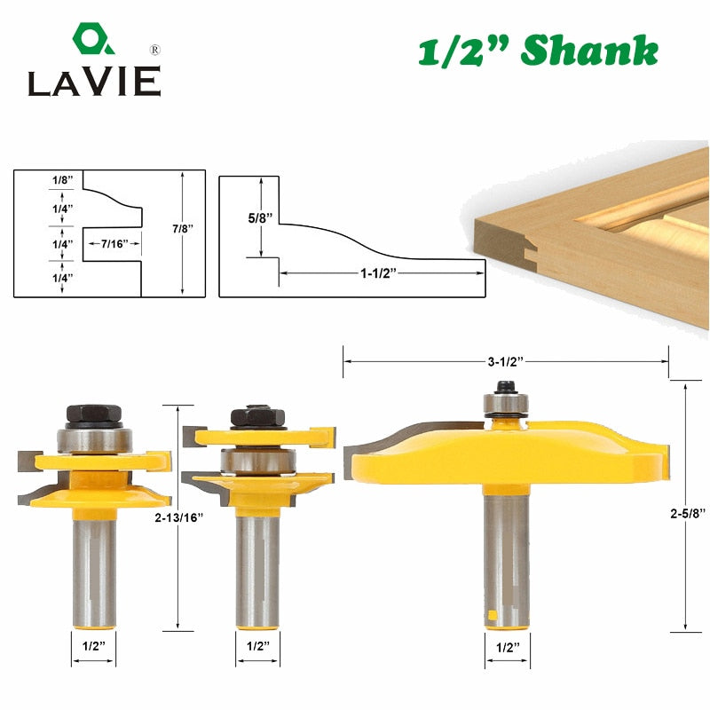 3 unids/set 12mm 1/2 vástago Panel de puerta gabinete Tenon Router Bit Set fresa para cortadores de carpintería herramientas de corte