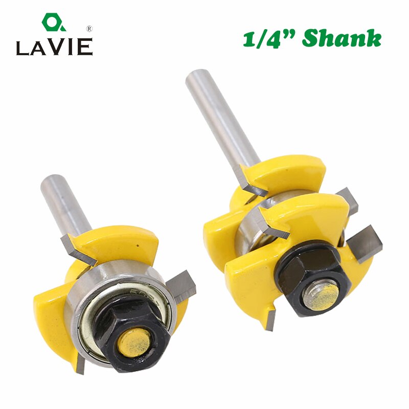 2Pcs 1/4" Shank Tongue & Groove Router Bits 3/4" Stock 3 Teeth T-shape Tenon Milling Cutter