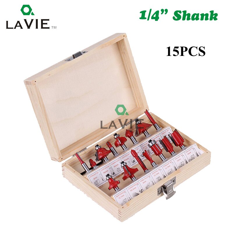 12pcs 15pcs 1/4" Router Bit Milling Cutter Wood Bits Straight Shank Carbide Cutting Tools