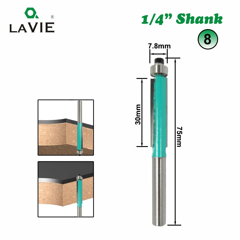 Broca enrutadora de madera con mango de 1/4 ", corte recto para TV, limpieza de esquina redonda, caja de brocas, fresa, 1 ud.