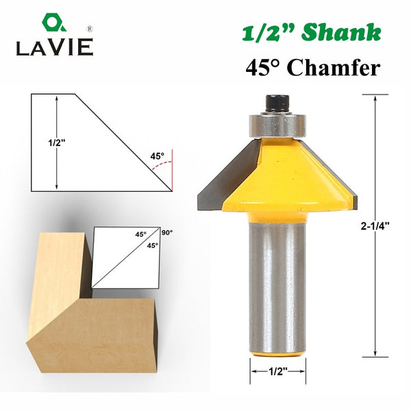 1pc 12mm 1/2 Shank 12.7MM 45 Degree Chamfer Bevel Edging Router Bit for Wood Milling Cutter Woodworking Tools