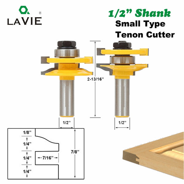 2pcs 12mm 1/2 Shank Door Panel Cabinet Tenon Router Bit Set Milling Cutter For Woodworking Cutter Cutting Wood Tools