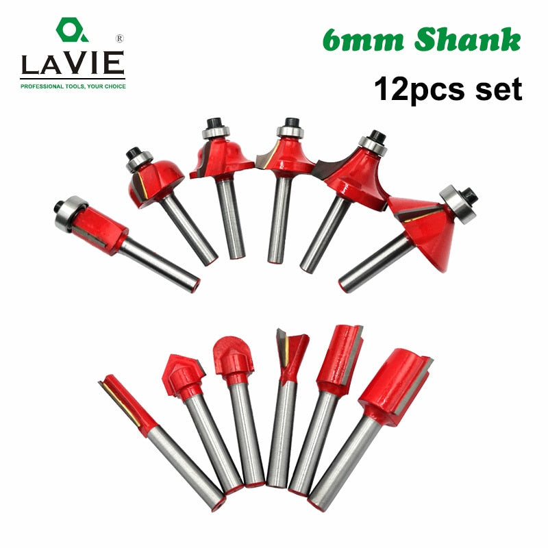 12pcs 6mm Shank Router Bit Set Trimming Straight Corner Beading Bits