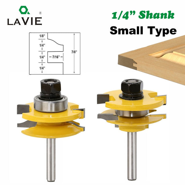 Juego de brocas para enrutador de riel pequeño y Stile de 1/4 ", 2 uds., cuchillo para carpintería para puerta y ventana, cortador de espiga para herramientas de fresado de madera