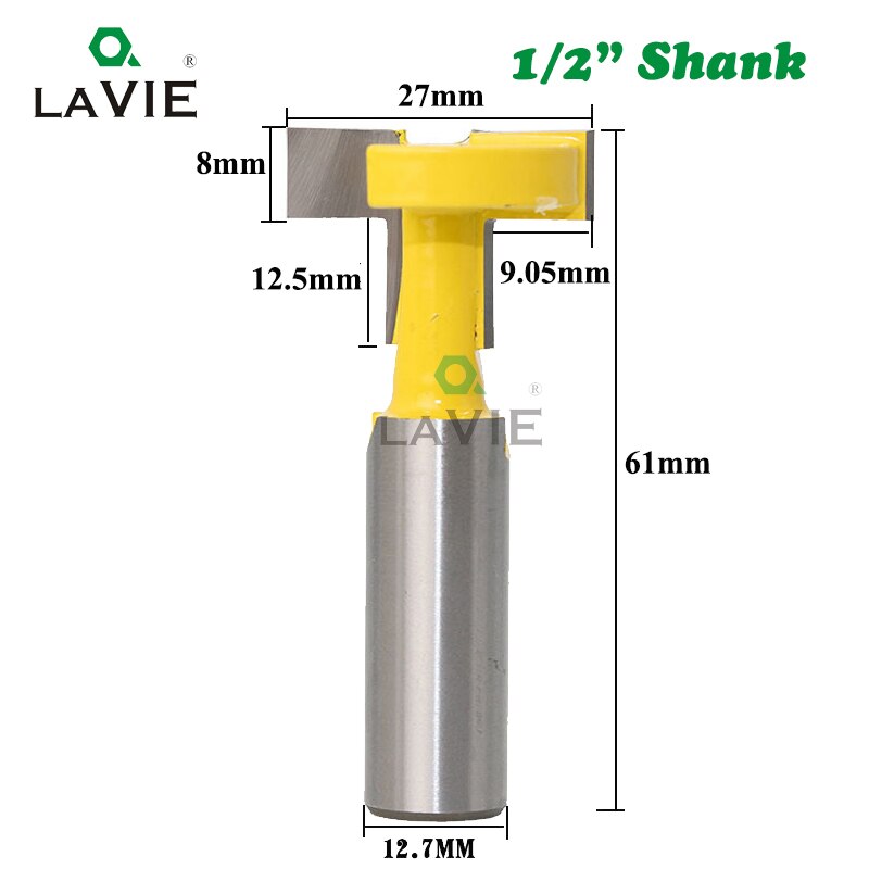 12mm 1/2 Inch Shank T-Slot Handle Router Bit Tungsten Carbide Slotting Straight for Wood Milling Cutter Woodworking
