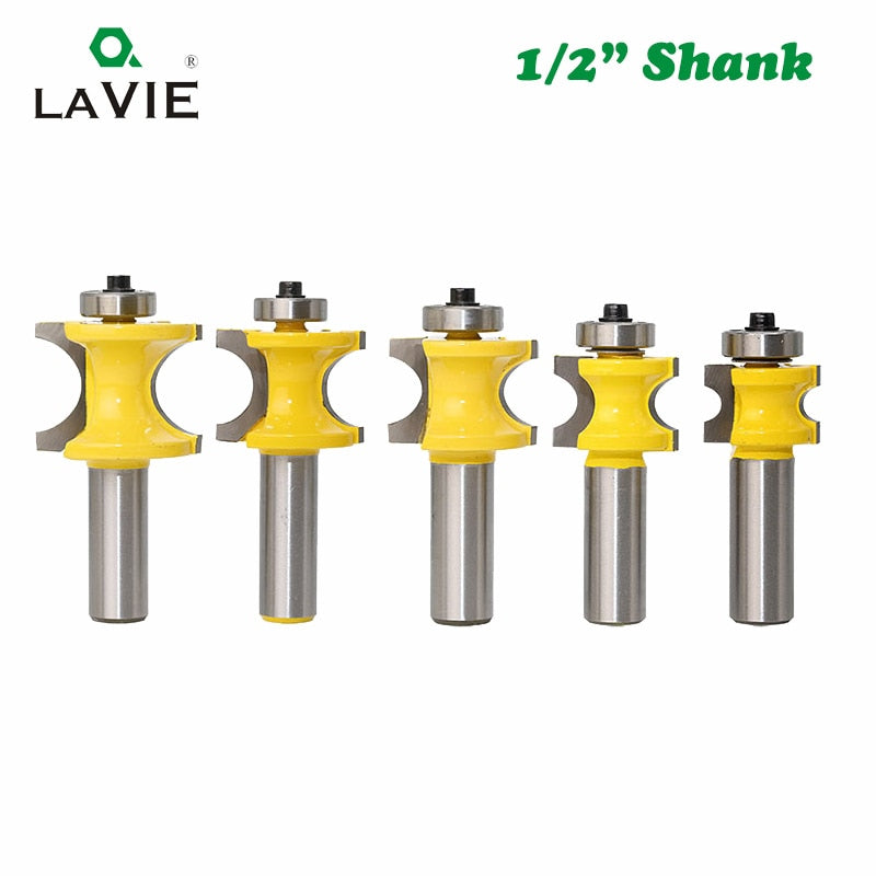 5 PCS 12mm 1/2 Shank Bullnose Half Round Bit with Bearing Endmill Bits for Wood Woodworking Tool Milling Cutter