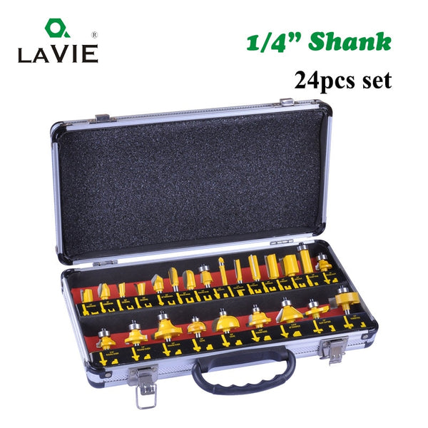 24pcs 1/4" Shank 6.35mm Straight Router Bit Set Tungsten Carbide Wood Cutter Trimming Knife