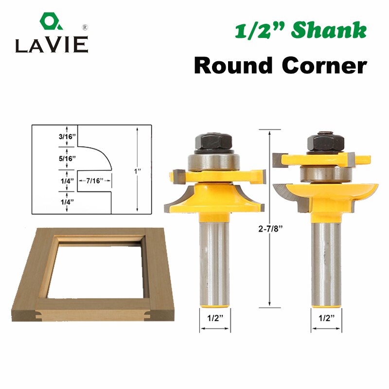2pcs 12mm 1/2" Shank Woodwork Door Round Corner Rail & Stile Router Bit Tenon Milling Cutter for Wood Woodworking Tools