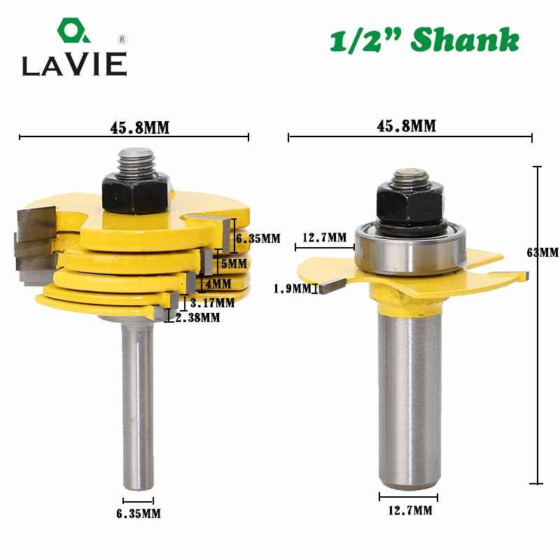 2 uds 12mm 1/2 cortadores de cuchillos con ranura de vástago juego de brocas de enrutador de 3 alas 7 Uds cortador de fresado de carburo cementado de hoja para madera