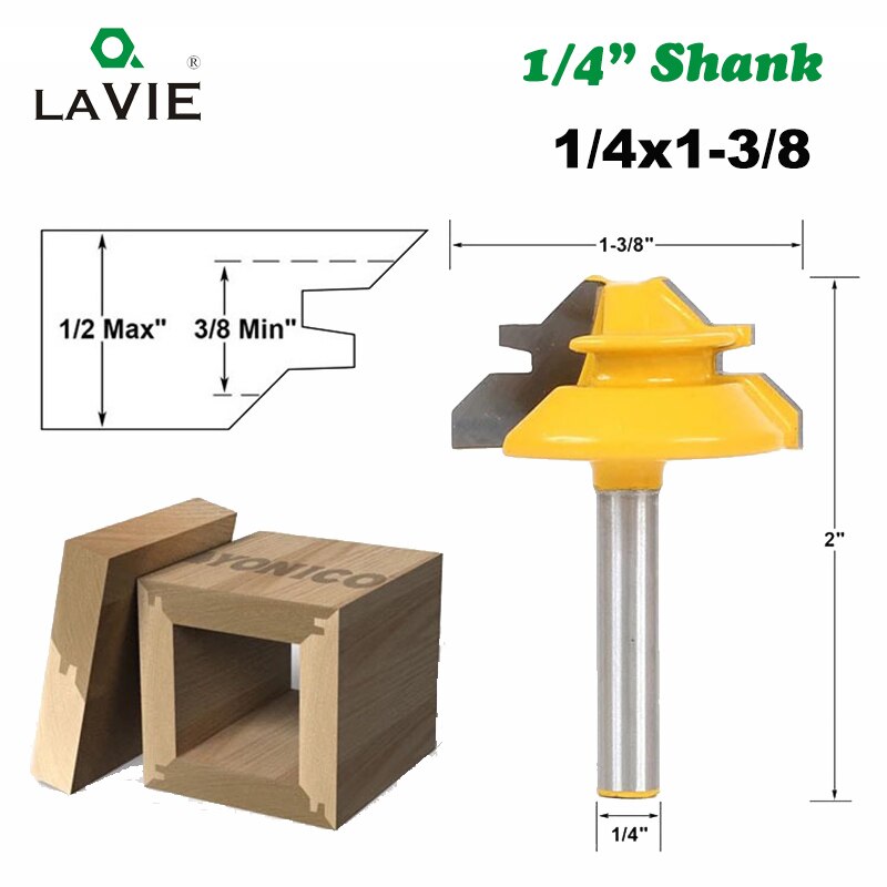 1PC 1/4 pulgadas vástago 45 grados 1/2 Stock bloqueo broca para ranuradora de inglete carpintería espiga fresadora broca de aleación de carburo