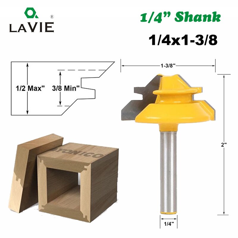 1PC 1/4 Inch Shank 45 Degree 1/2 Stock Lock Miter Router Bit Woodworking Tenon Milling Cutter Carbide Alloy Bit