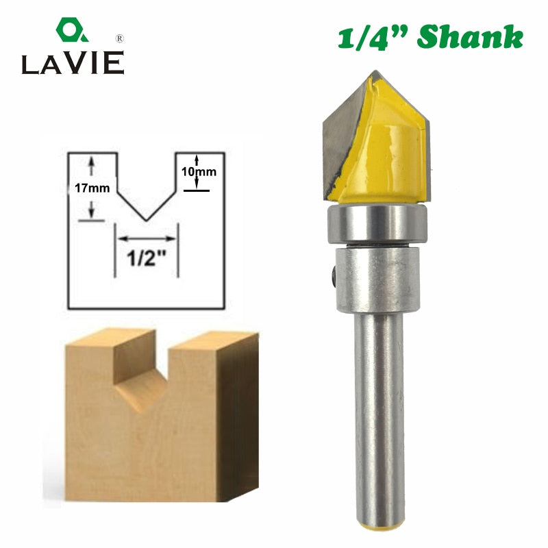 1pc 1/4 "vástago V ranura señal letras V ranurado Router Bit patrón plantilla cortador de carpintería