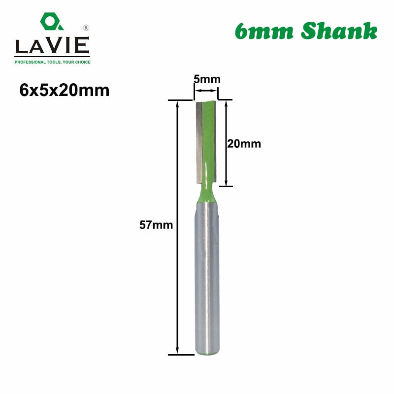 6mm Shank Single Straight Bit Double Flute Milling Cutter for Wood Tungsten Carbide Router Bit