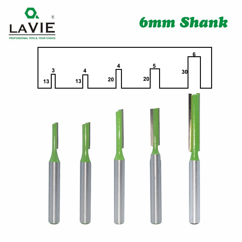 6mm Shank Single Straight Bit Double Flute Milling Cutter for Wood Tungsten Carbide Router Bit