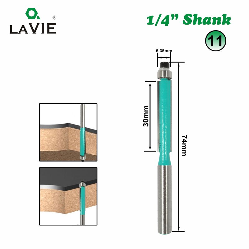 Broca enrutadora de madera con mango de 1/4 ", corte recto para TV, limpieza de esquina redonda, caja de brocas, fresa, 1 ud.