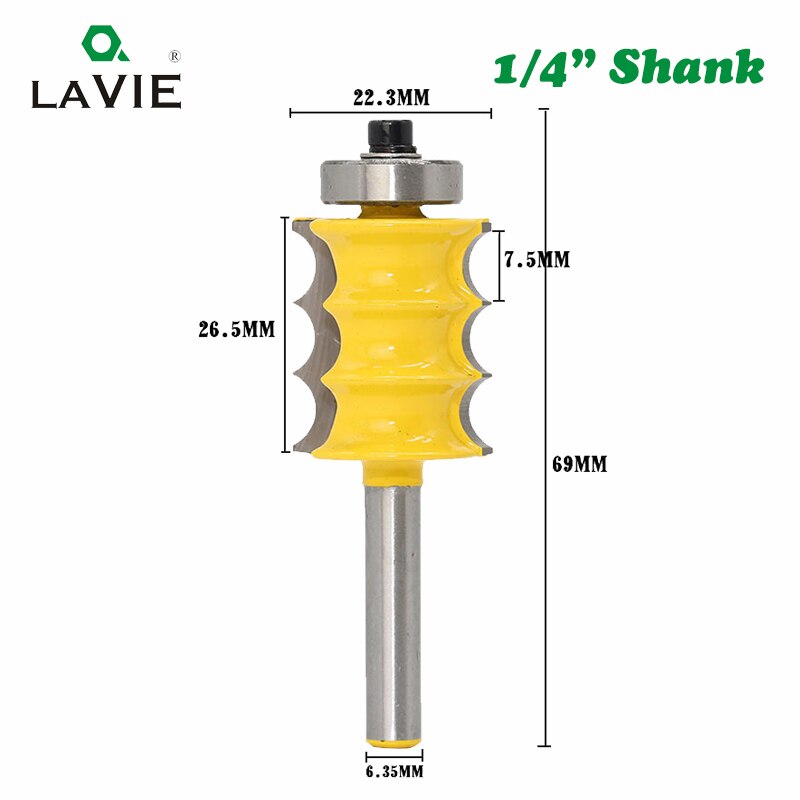1pc 1/4" 6.35mm High Quality Triple Bead Column Molding Router Bit Tenon Cutter Woodworking