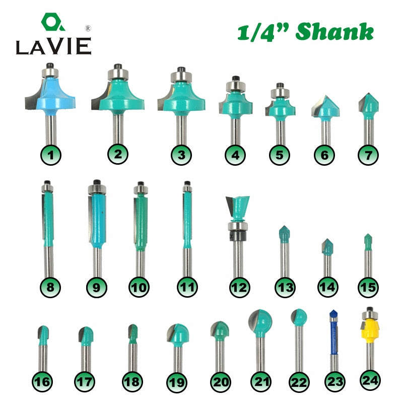 1pc 1/4" Shank Wood Router Bit Straight T V Flush Trimming Cleaning Round Corner Cove Box Bits Milling Cutter