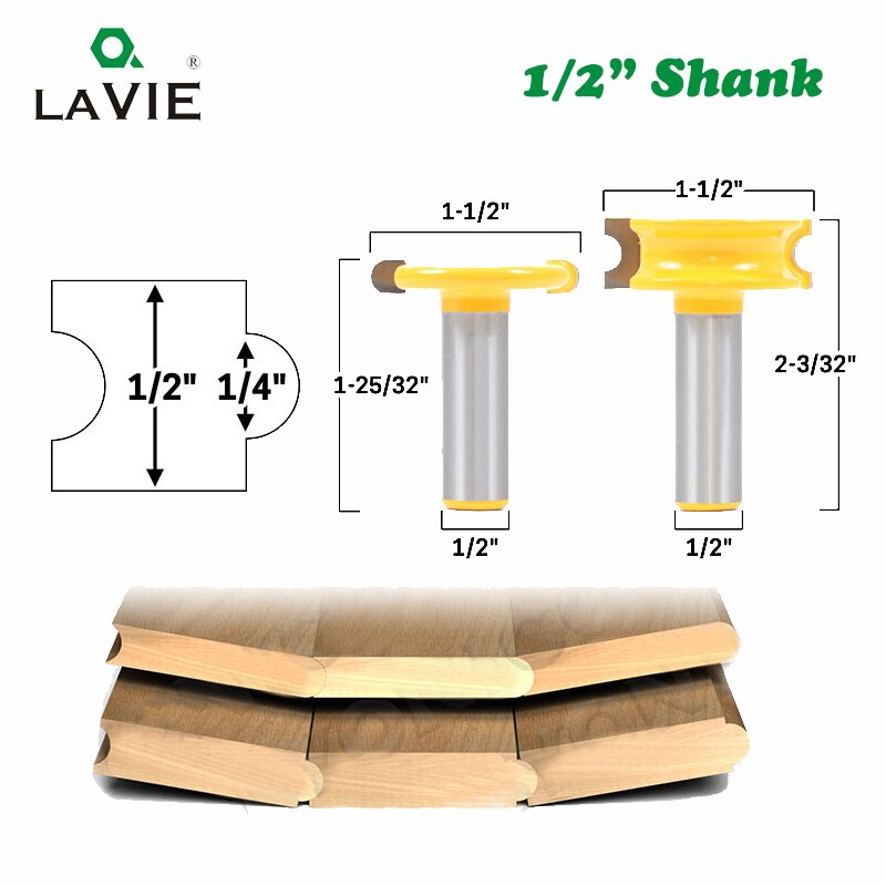 2 pcs 12mm 1/2" Shank Canoe Flute and Bead Router Bit Set Tungsten Cobalt Alloy for Wood Cutter Milling Cutter bits