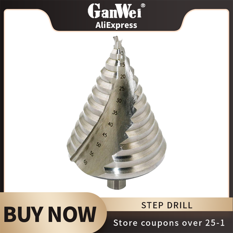 6-60mm Spiral Groove Step Drill Bit HSS Titanium Plating 12 Steps Hole Cutter Stepped for Aluminium Metal Wood PVC